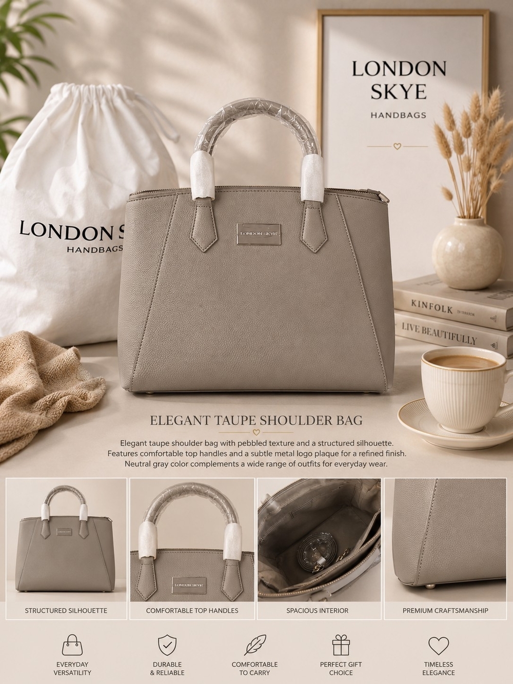 Taupe Structured Shoulder Bag